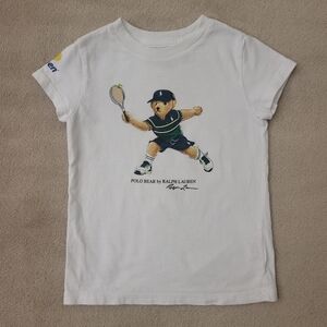 Polo Ralph Lauren Kids US Open Polo Bear Tennis Short Sleeve White Tee Size 4
